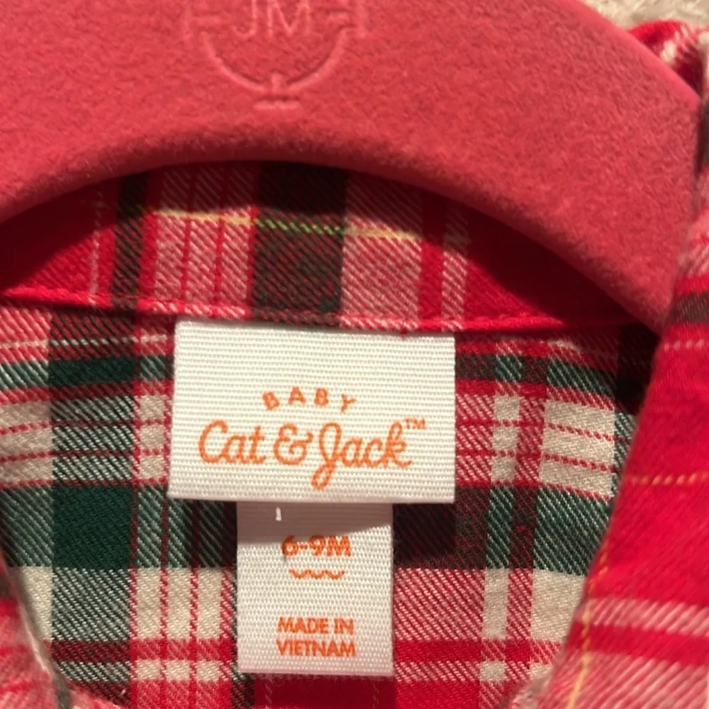 New Cat & Jack Baby Boy’s Flannel Shirt Onesie With Bow tie Size 6-9 Months NWOT